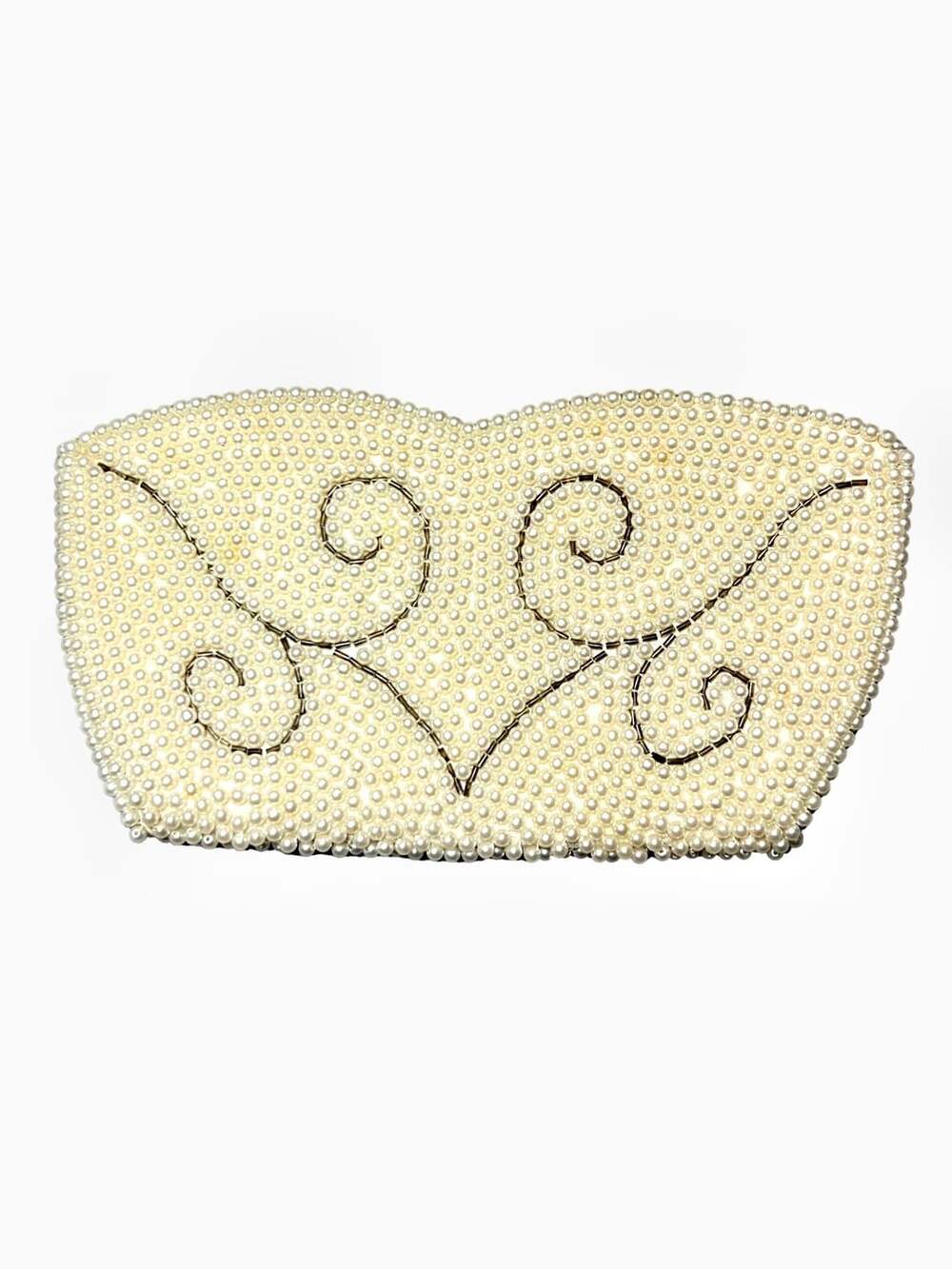 Vintage Beaded Pearl Clutch Handbag with Art Nouveau Swirl Design